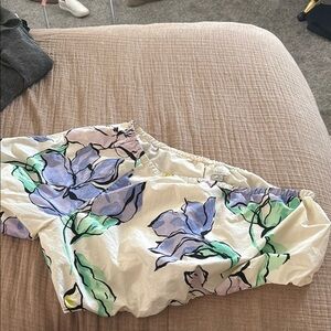 Floral Print Elastic Waist Pants